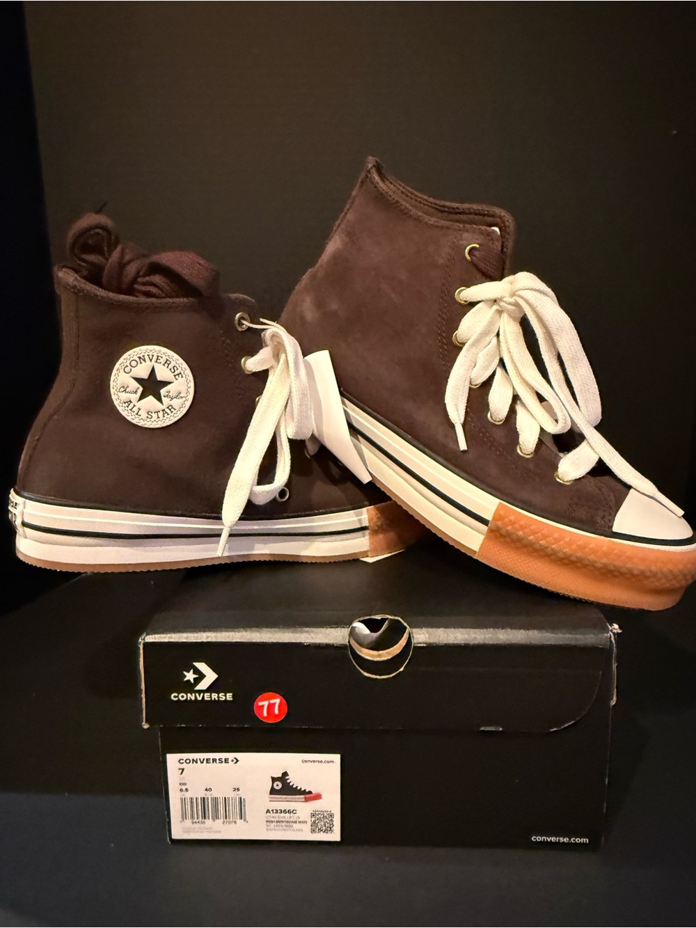 Converse Chuck Taylor High Top Sneakers in Dark Brown with Gum Sole 7M/8.5W